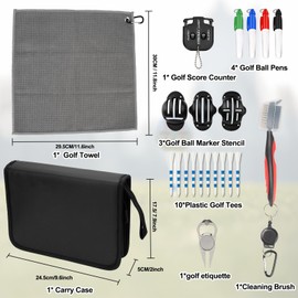 Glamgen Men Golf Accessories Set & Carrying Case,Includes Golf Ball Pens, Score Counter, Ball Markers, Towel, Tees, Club Brush, Ideal Golf Gifts for Men, Dad, Tournament Prizes & Beginners