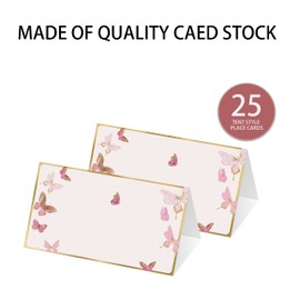 Place Cards for Pink Butterfly Party, Editable Name Place Cards, Seating Place Cards for Tables, Tent Style Cards for Wedding, Bride & Baby Shower, Easy Folding, Pack of 25 Escort Cards(B06)