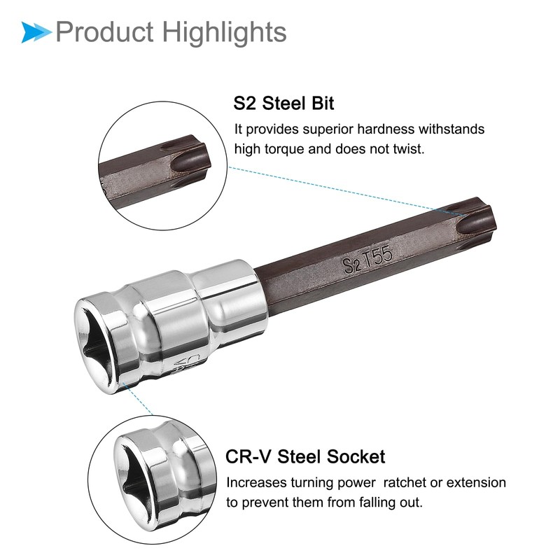 CoCud Torx Bit Socket, Metric T55 Bit 1/2" Drive 4"