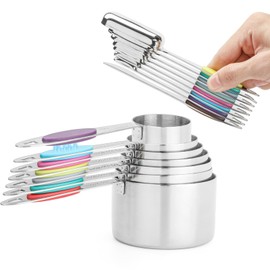 Magnetic Measuring Cups and Spoons Set, 15 Piece Stainless Steel Measuring Cups and Spoons for Measure Dry and Liquid Ingredients (Colorful)