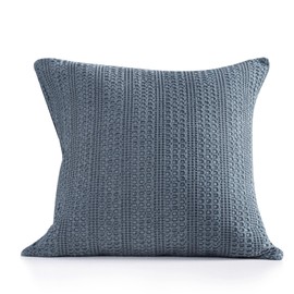 COCOPLOCEUS 1pc 18x18 Throw Pillow Cover Boho Decorative Pillow Shams Stone Washed Cotton Pillowcase Waffle Square for Couch Sofa Chair Bed Car, Blue Grey