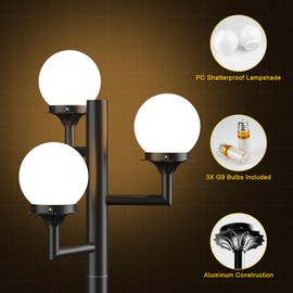 ACOHOOK 79'' Outdoor Post Lights with Triple Head (3-E26 Bulbs Included) IP65 Waterproof Street Light Pole Lamp for Outside, Post Light Fixtures for Garden Yard Patio Driveway-Black