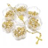 12 x Wholesale Bulk White & Gold Faux Pearl Rosaries