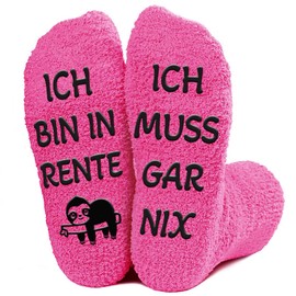 Kisvic Funny Socks for Retirement Entry Gift Woman, I Am in Pension, I Must Gar Nix, Pensioner Gift, Woman, Ladies, Cuddly Socks, Funny Socks, Retirement Entry Farewell Gift, Bright pink
