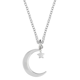 Silverly Women's 925 Sterling Silver Crescent Moon and Star Pendant Necklace, 46 cm