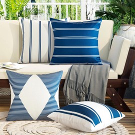 OTOSTAR Outdoor Waterproof Decorative Throw Pillow Covers 20x20 Inch Geometry Pillow Cases Cushion Case Garden Pillow Covers Pillows Shell for Patio Furniture Couch Tent Balcony Set of 4 (Navy Blue)