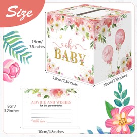 Pajean 50 Pcs Floral Diaper Raffle Tickets and Box Set, Watercolor Flowers, Advice and Wishes for The Parents-to-be, Prop for Diaper Raffle Party Baby Shower Decor New Parents Winner Gifts(Pink)
