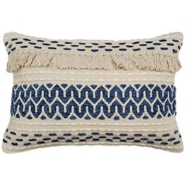 Ojai Blue Cotton Bohemian Throw Pillow 16x24 Rectangular Complete with Pillow Insert