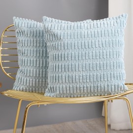 BRMM MIA Set of 2 Decorative Throw Pillow Covers Quilting Velvet Cushion Covers Pillowcase Square Cushion Covers for Living Room Sofa 45cm x 45cm (Baby Blue)