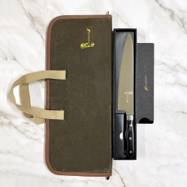 HANAKO 9.5 in Chef Knife German Steel Pakkawood Handle + Edge Guard Green Storage Case