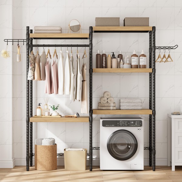GarveeHome 5-Tier Wood Over-The-Washer Dryer Storage Shelf 28" A+B -