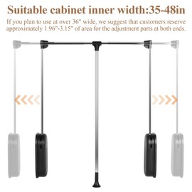 bimiti Pull Down Closet Rod - Heavy Duty 60 lbs Stainless Steel Adjustable Closet Rod (33-45 inches), Side Mounted Wardrobe Lift Rail Organizer for Reach-in Closet Storage Solution