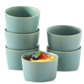 Tikooere Ramekins 4 oz, Oven Safe Soufflé Dishes for Creme Brulee, Souffle, Pudding, Stoneware Custard Cups for Baking, Ceramic Mini Bowls Set of 6, Cute Christmas Gift, Matte Turquoise
