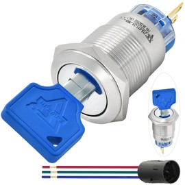 ZJWZJH 19mm 3/4" Key Switch Rotary Switch On/Off Metal Key Lock Switch Lock Maintained Latching with Wire (19MM 2 Position 1NO1NC)
