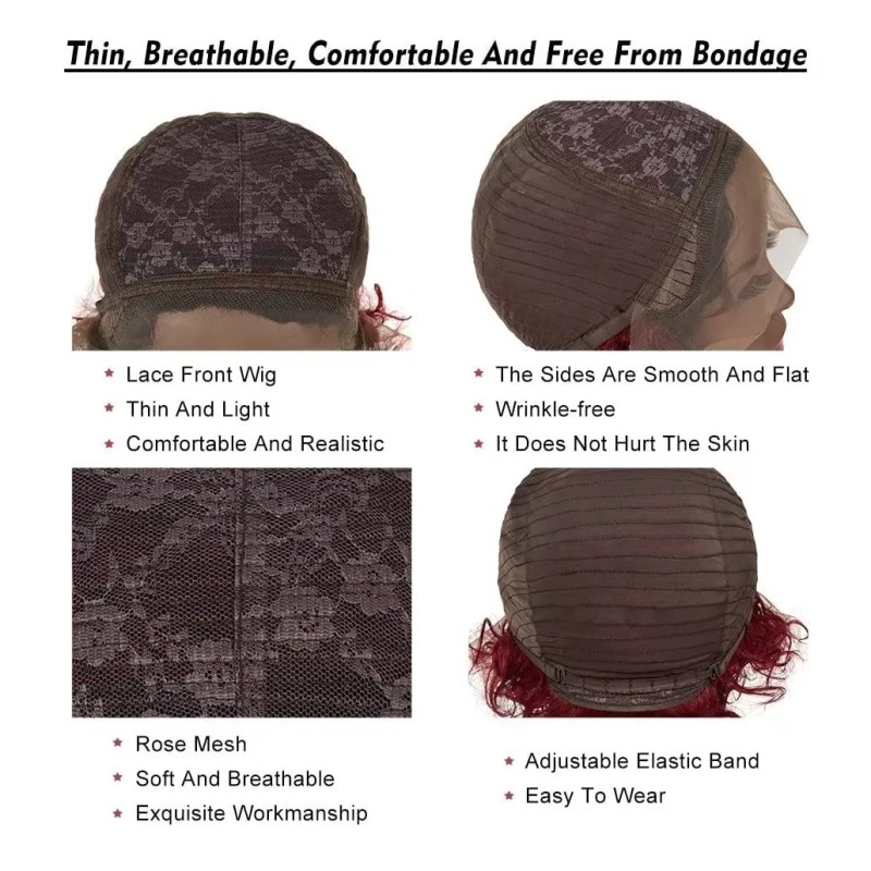 BM Peluca De Encaje Rizado Pixie, Peluca De Cabello Humano