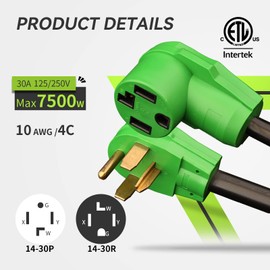 RVMATE 4 Prong Dryer/EV Extension Cord 10 Feet, 30 Amp NEMA 14-30P to 14-30R 125V/250V Waterproof PVC Jacket, Perfect for Dryer Power Extension and Level 2 EV Charging, ETL Listed
