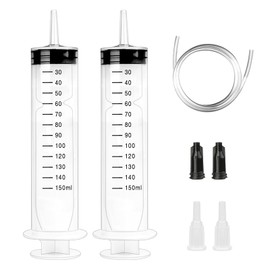Syringe 150 ml, 2 Pack Syringes Large Plastic Measuring Syringe with Tube with Adapter for Fluid Oil Suction, Nutrient Measuring, Refilling, Animal Feeding
