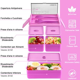 NatraProw Bento Box for kids and Adult, All-in-One Stackable Lunch Box with 3 Compartments, 2 Layers Bento lunch box Containers with Utensil Set, Microwave and Dishwasher Safe (Purple)