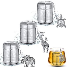 Tea Infuser with Charm 3 Sets Stainless Steel Loose Leaf Tea Strainer and Steeper Tea Ball Infuser Strainer Tea Mesh Strainer Tea Filters with Drip Trays and Pendant for Pot Cup Mug (Cute Style)