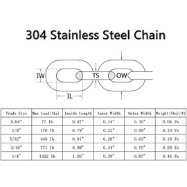 Stainless Steel Chain, Lsquirrel 6.5 ft Metal Chain Utility Chain Link Chain for Decorative Chain, Hanging Bird Feeder, Pets, Jewelry Making etc (1/8 inch - 6.5 feet)