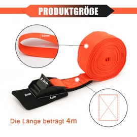 Pack of 4 Tie Down Straps 3.2 cm x 4 m, Lashing Straps with Clamping Lock Padding, 250 kg Load Capacity, Mounting Strap Set Including Five Tensioning Bands for Bicycle Cars, Motorcycles, Cars (Orange,