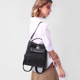 Women Backpack Purse,3 Ways PU Leather Backpacks Mini Fashion Girls Backpack Rucksack Shoulder bag for School Black by RAVUO