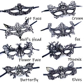 ZKSM Masquerade Mask for Women, Venetian Lace Eye Mask and Black Lace Mask for Prom Ball Costume Hallowmas Carnival Party(8PCS)