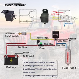 FASTSTORM Electric Fuel Pump Relay Kit 12V Relay Bypass Switch Kit Fuel Pump Relay Wiring Harness Kit 60 Amp Waterproof Relay Kit Fit 12V System Heavy Duty Long Wires Universal Fit