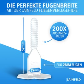 LAINFELD Tile Levelling System | 2 mm Joint Width | Spacers for Tiling Laying | Tile Laying Aid Tiling Tool Tile Cross 2 mm, Pack of 200