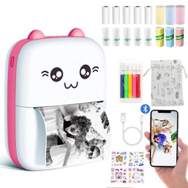 SULYOOP Mini Impresora Termica,Mini Impresora de Etiquetas Adhesivas,Impresora Termica Portatil Bluetooth con 16 Rollos de Papel,bolígrafos de Colores,Ideal para Etiquetas/Notas/Tareas Escolares