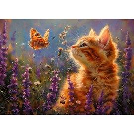 GHHKUD Cat Flowers Diamond Painting Kits for Adults, 5D Diamond Art Kits for Adults Beginners, DIY Full Drill Diamond Gem Art Stitch, Diamond Art Canvas Painting Pictures, 30 * 40CM