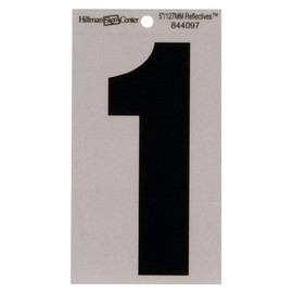 The Hillman Group 844097 5-1/4-Inch Number 1 Reflective Square-Cut Mylar, Black on Silver
