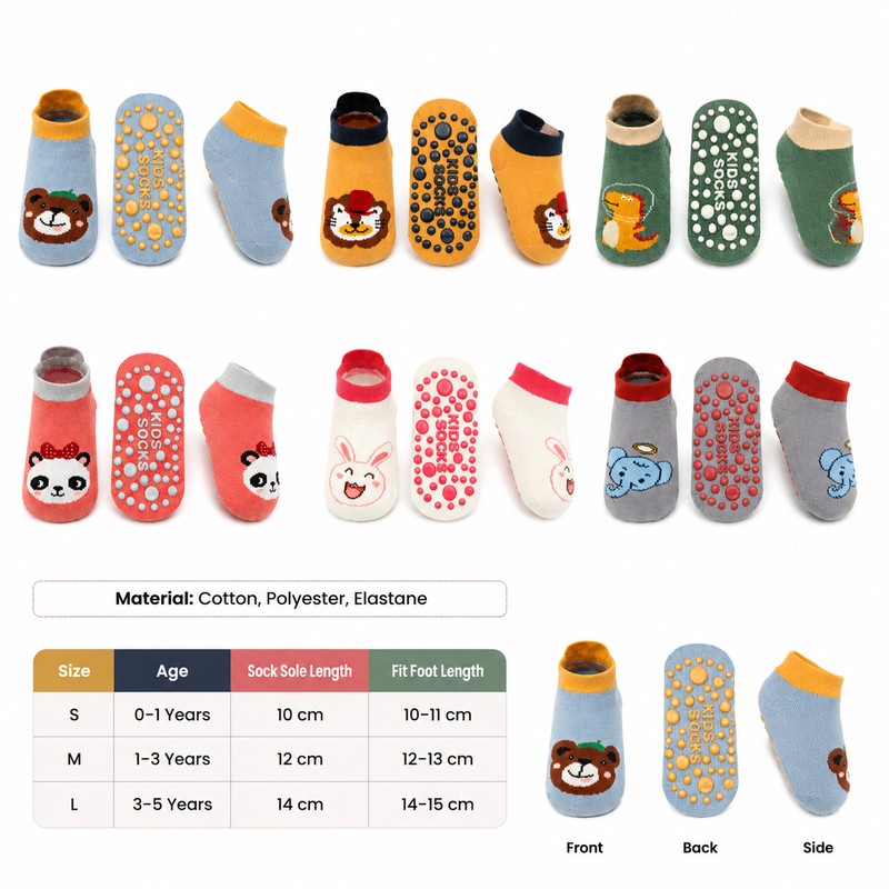 Kids Cotton Non-Slip Socks for Toddlers – Cute Cartoon Animal