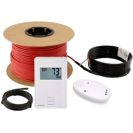LuxHeat 10sqft Floor Heating Cable Kit - 120v Radiant Floor Heating System for Tile - Heated Flooring System - Includes UTN4 Non-Programmable Thermostat w/GFCI, Heater Cable, Alarm & Flooring Sensor