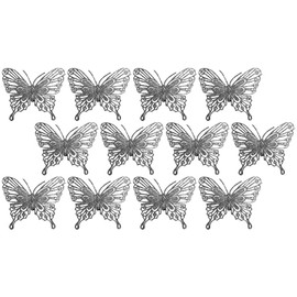Gem Imports Silver Glitter Clip On Butterfly Christmas Tree Decorations (Set of 12)