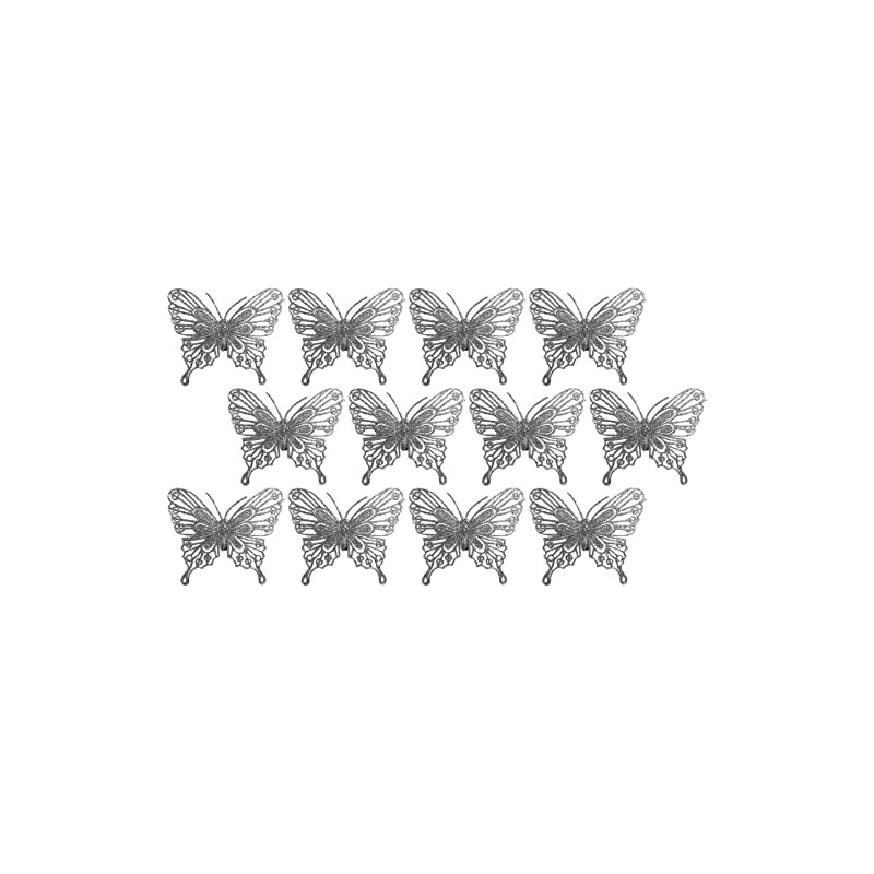 Gem Imports Silver Glitter Clip On Butterfly Christmas Tree Decorations