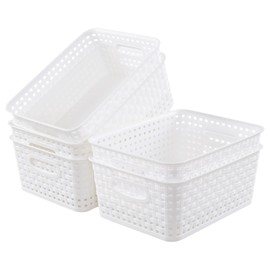 Nihenok 6-Pack Plastic Storage Woven Baskets, White Plastic Organizer Basket for Shelf