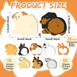 Censen 10 Pack 400 Sheets Back to School Sticky Notes Dogs Puppy Sticky Notes Thicken Self Stick Cute Cartoon Animals Memo Pad Adhesive for Office School Veterinary Gift Party Supplies(Dog Back)