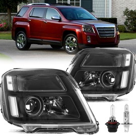 Aosky Headlight Assembly Compatible with GMC Terrain 2010-2015 Halogen OE Projector Headlamp Replacement Left Driver Right Passenger Side Pair w/High Low Beam Bulbs Black