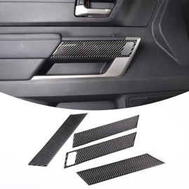 Car Inner Door Panel Strip Trim Compatible with Toyota Tundra 2022+/Sequoia 2023+ Carbon Fiber Front Rear Door Handle Panel Decorative Cover Protector Sticker Accessories(With Memory Seat Switch Hole)