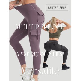 COMFY ONE Cargo Leggings with Pockets for Women High Waisted Elastic Yoga Workout Lounge Pants SKU2Cargo Leggings BlackGrayS