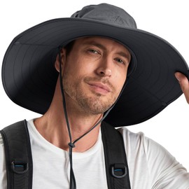 Cooltto Wide Brim Sun Hats with Waterproof Breathable for Fishing, Hiking, Camping，for Men Women Kids Dark Grey
