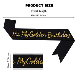 Vuzvuv Black It's My Golden Birthday Sash with Golden Glitter Letters, Funny Gold Birthday Sash for Men, Women
