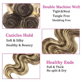 Giginger P4/613 Chocolate Brown Blonde Body Wave Human Hair Bundles 14 16 18 Inch Highlight Body Wave Bundles Weave Bundles Human Hair 4/613 Human Hair Bundles
