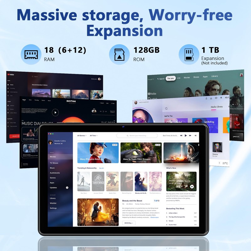 Aobante Tablet 10 Inch, 2025 Android 15 Tablets, 18GB+128GB, 1TB