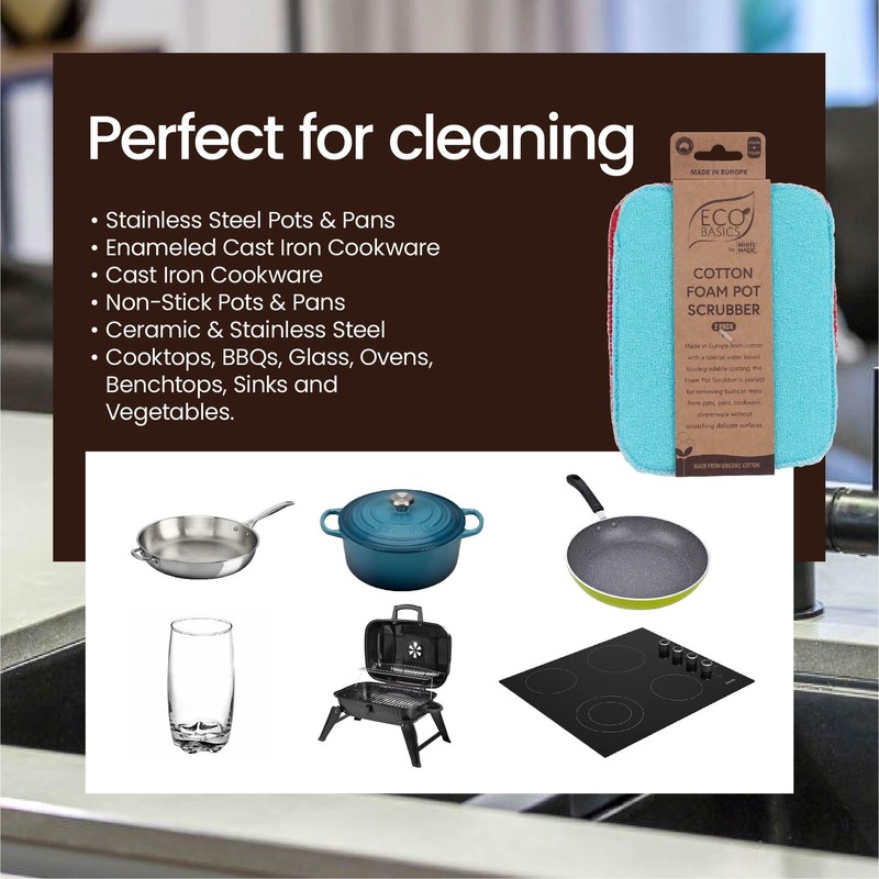 White Magic Eco Basics Cotton Foam Pot Scrubber 2-Packs