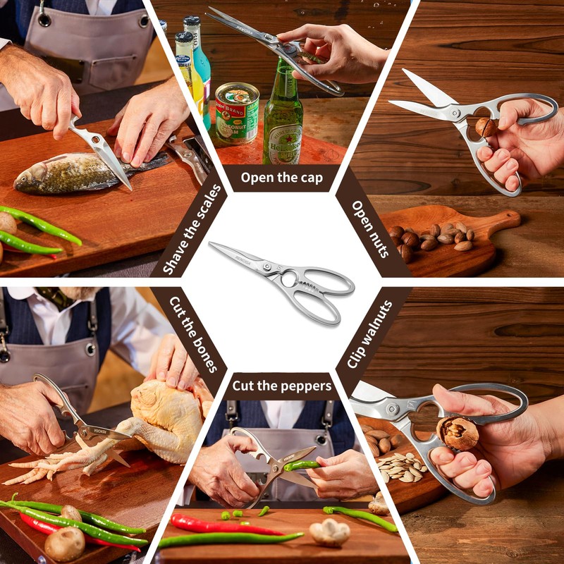 RENCIGA Kitchen Scissors Multi-Purpose Kitchen Shears Micro-serrated Sharp Blade Heavy