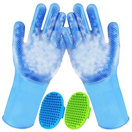 Metopets 4PCS Pet Grooming Kit for Dogs and Cats, Dog Washing Gloves and Dog Bath Brush, Dog Shampoo Brush, Dog Scrubber for Bath, Massage & Grooming