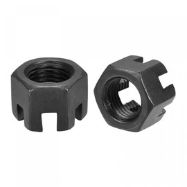 sourcing map M14x1.5mm Hexagon Slotted Nut, Grade 4.8 Carbon Steel Hex Nuts, Black, 5Pcs