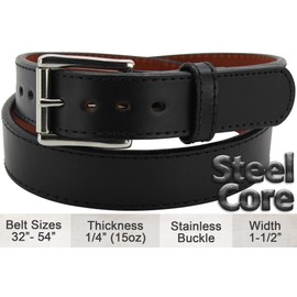Steel Core Gun Belt - Reinforced Leather Gun Belts for Concealed Carry - Black, 34 Inches